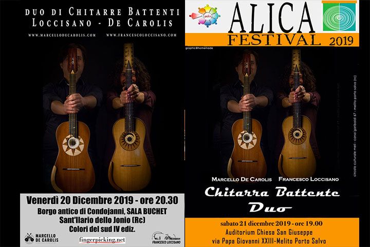 I Concerti del 20 e 21 Dicembre del duo di Chitarra Battente Loccisano - De Carolis a Sant'Ilario dello Jonio e Melito di Porto Salvo in provincia di Reggio Calabria