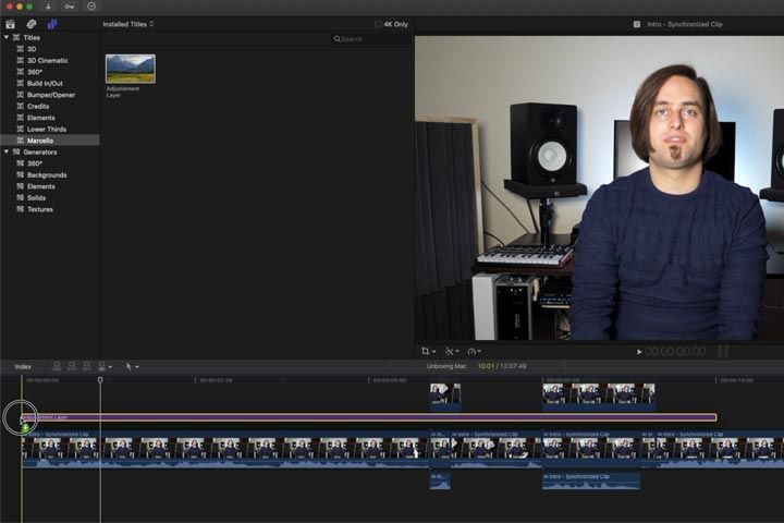 Inserire l'adjustment Layer nella timeline di Final Cut Pro x del Mac