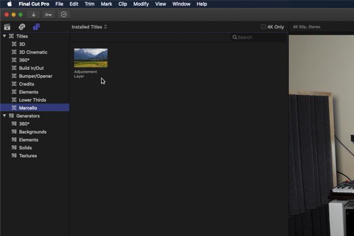 Dove trovare l'adjustment layer in Final Cut Pro x