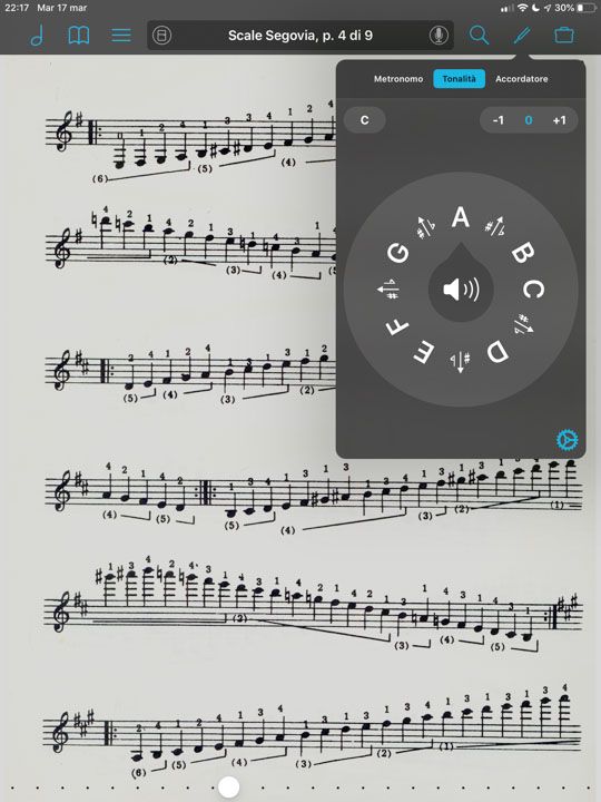 Accordatore dell' app iPad per musica ForScore