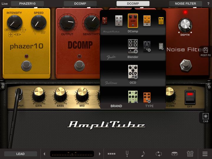 Scelta degli effetti per chitarra elettrica in app iPad amplitube