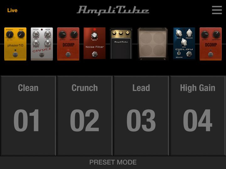 Amplitube app ipad scelta dei preset live per chitarra elettrica