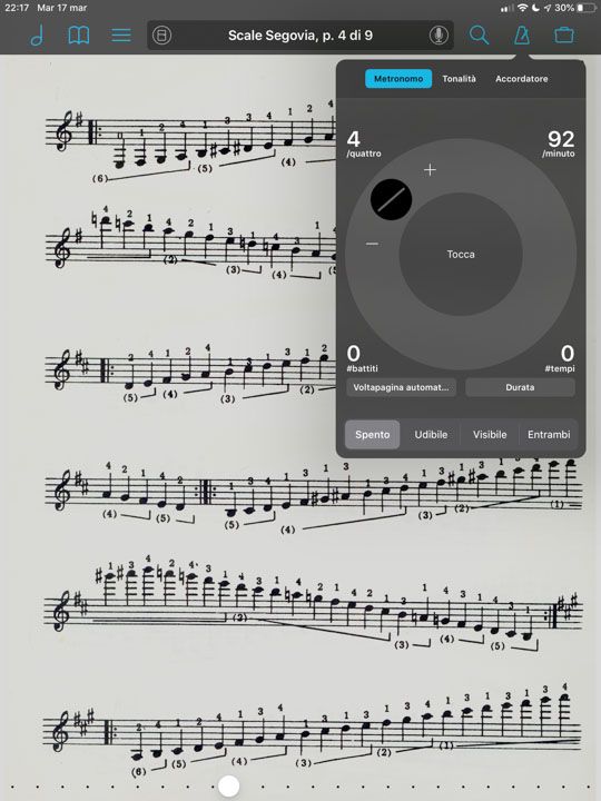 metronomo dell' app iPad forscore