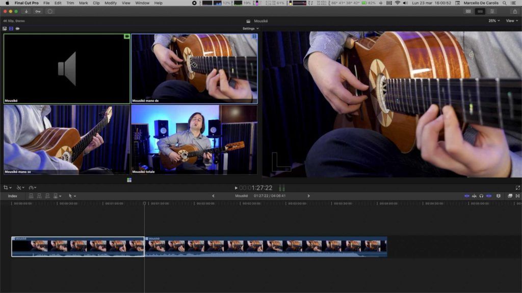 I vari schermi della mutica in Final Cut Pro x