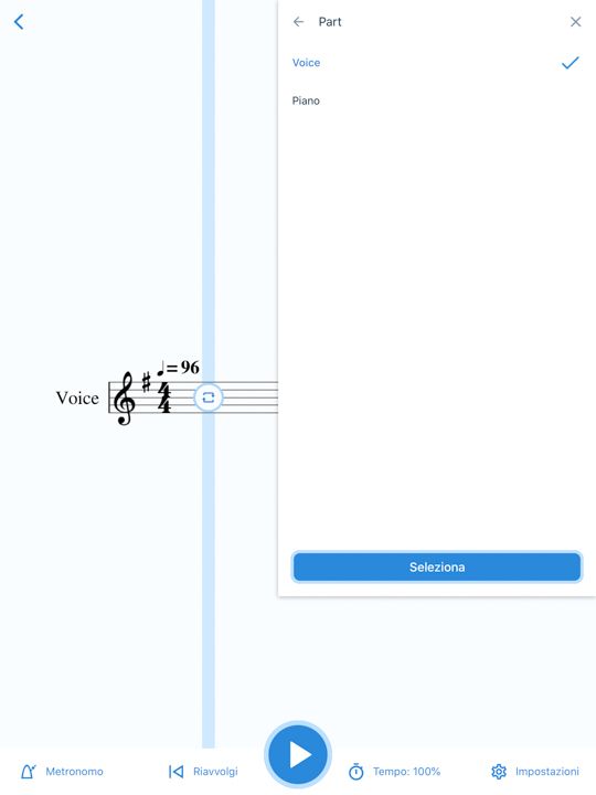 Selezionare una singola parte da visualizzare in musescore