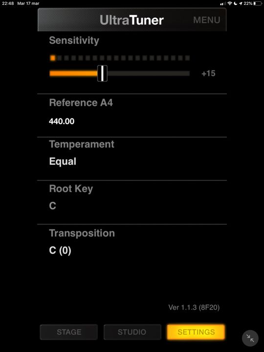 Scelta sensibilità temperamento e trasposizione in ultratuner