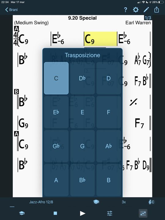 Trasposiziona standard jazz in iReal pro
