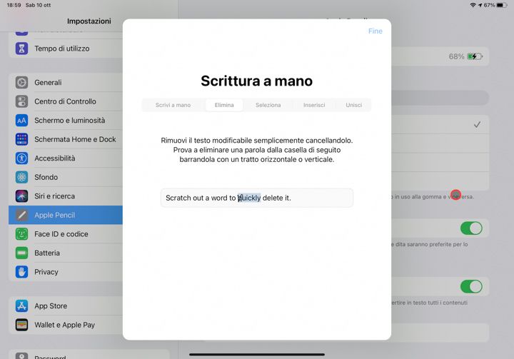 Cancellare parola utilizzando apple pencil