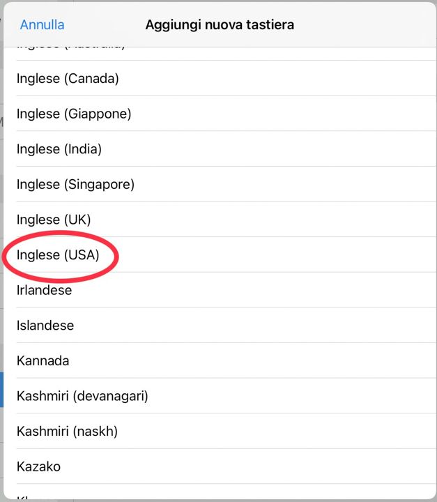 selezionare tastiera in inglese per abilitare scibile su ipad