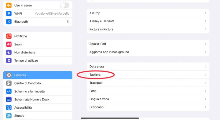 Selezionare tastiera su ipad