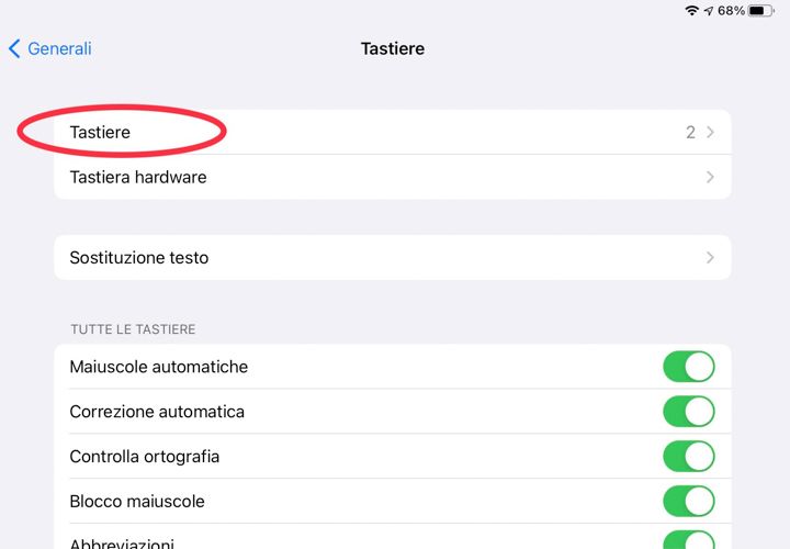 Visualizzare o aggiungere tastiera su iPad