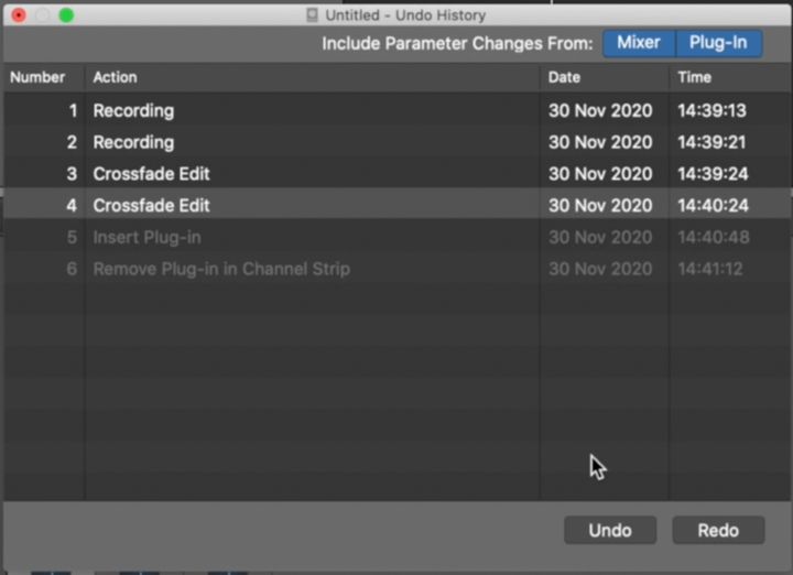 Attivare undo per plugin e fader in Logic Pro x