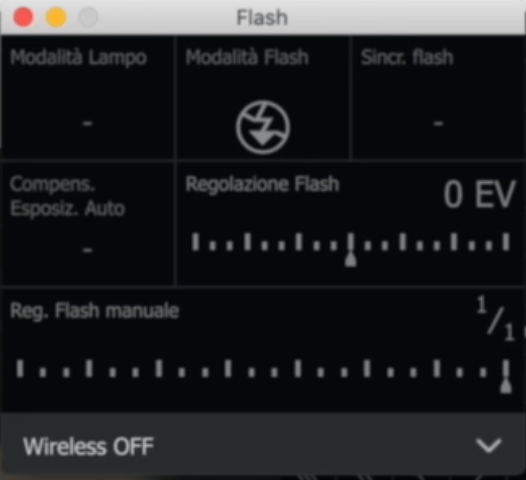 impostazioni flash dall'applicazione Lumix tether for streaming