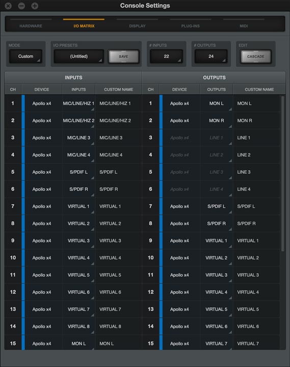 i/o matrix di universal audio