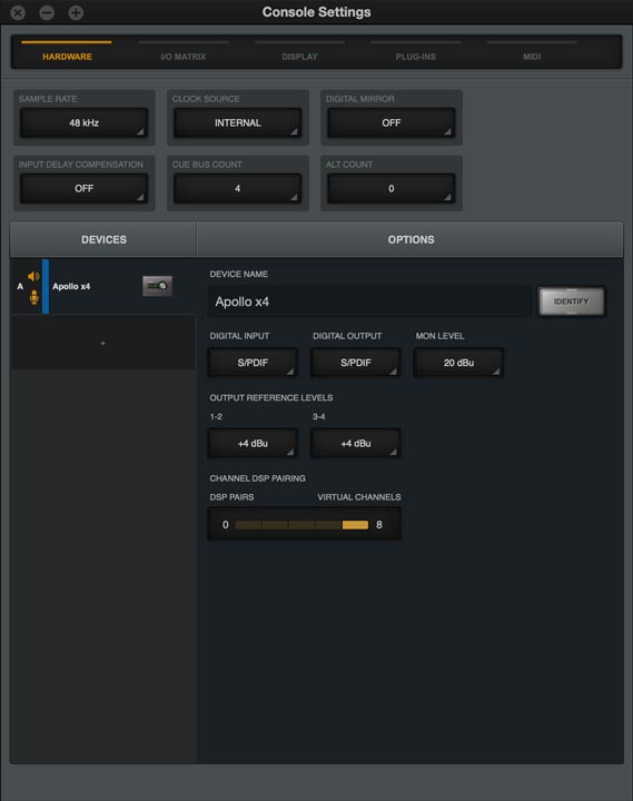 Hardware settings di console