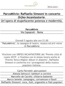 Raffaello Simeoni concerto Roma Ponte Milvio 2021