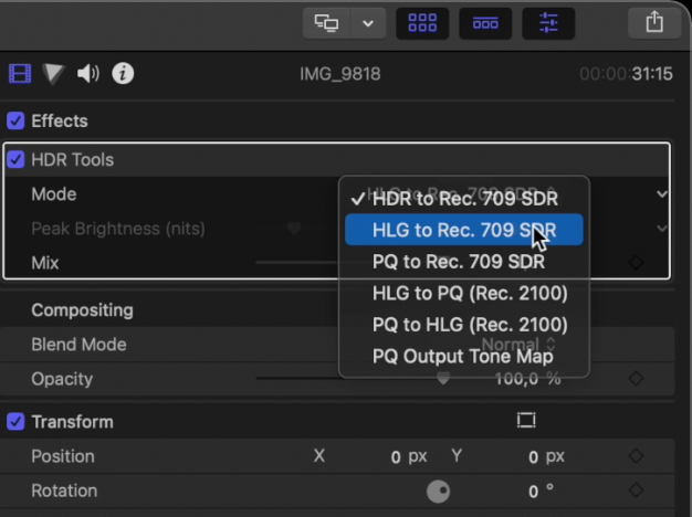 Conversione HLG to Rec 709 SDR