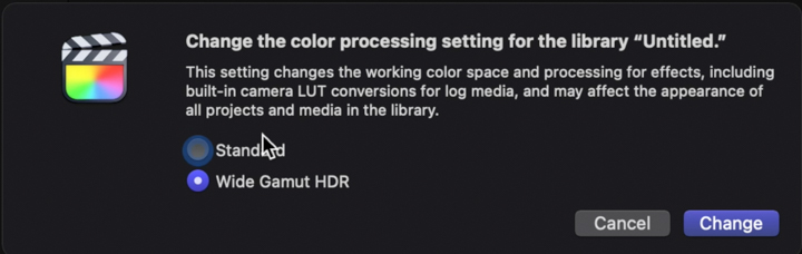 Wide gamut HDR color space libreria final cut