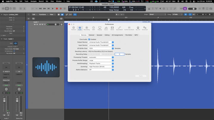 Preferenze recording delay Logic Pro x