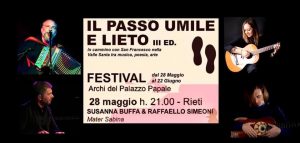 Concerto Raffaello Simeoni e Susanna Buffa a Rieti il 28 Maggio per il Passo Umile e lieto