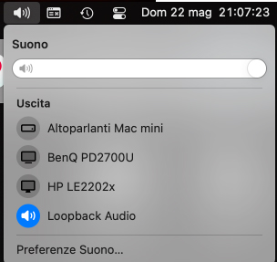 Selezionare Loopback audio come output del Mac per trascrivere file audio in testo