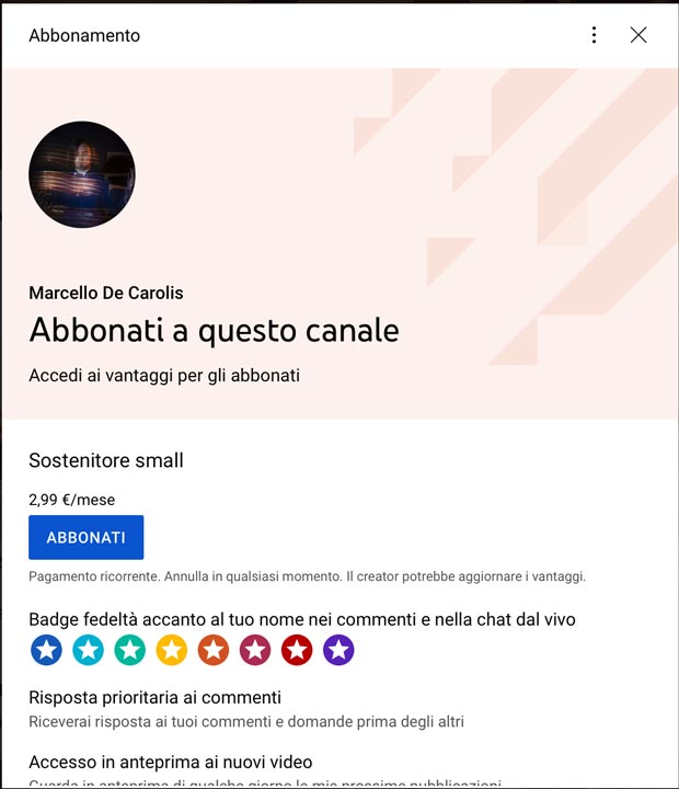 Vantaggi abbonati YouTube