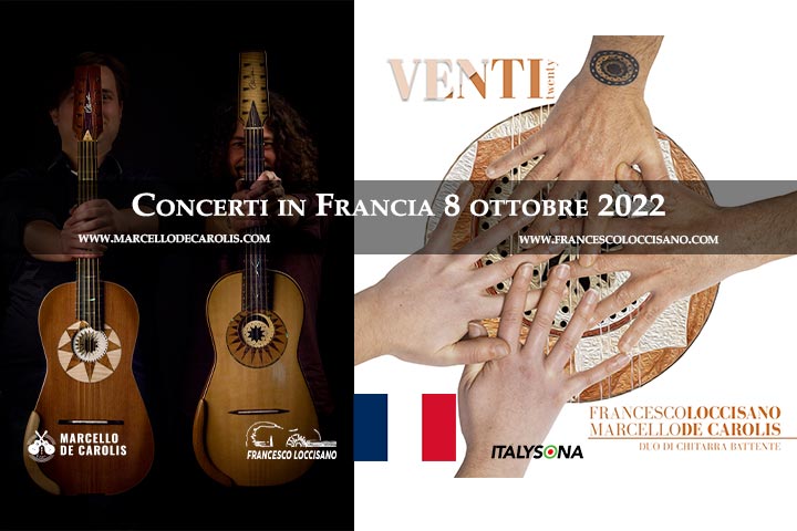 Concerti in Francia 8 ottobre 2022 del duo di chitarra battente Loccisano De Carolis