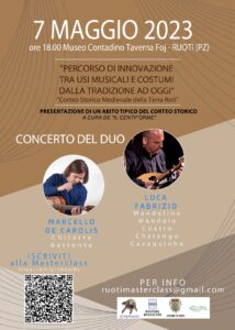 Concerto di chitarra classica chitarra battente mandolino mandola quattro charango e cavaquinho del duo Cordaminazioni di Luca Fabrizio e Marcello De Carolis a ruoti in provincia di Potenza