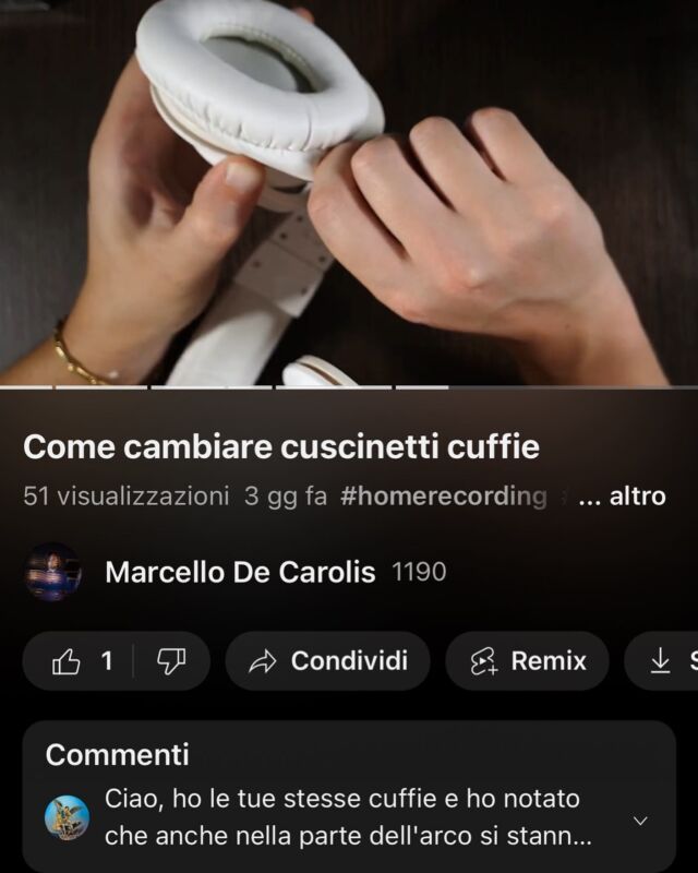 Come cambiare cuscinetti cuffie
(Link in bio)

https://youtu.be/TEFasHHl0ok

#tutorial #tutorialita #tutorialitalia #tutorialitaliano 
#cuffie #cuffia #audio #cuscinetti #padiglioni